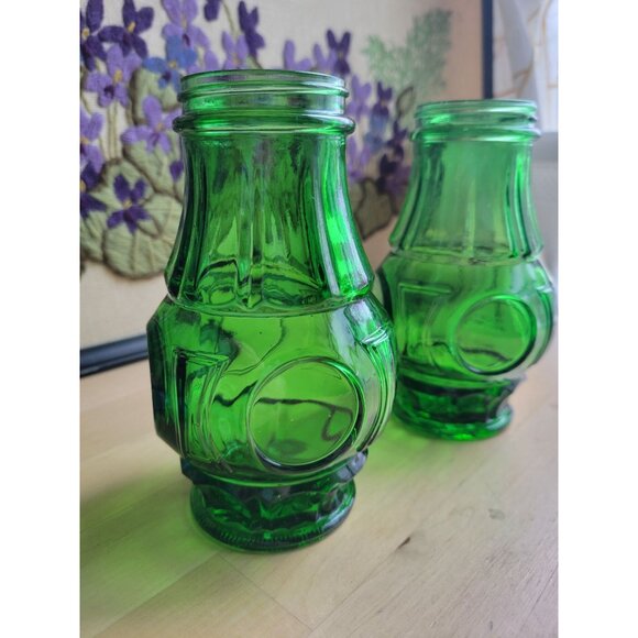 2- Wheaton Glass Bullseye Green Jars Canisters - Picture 1 of 6